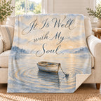 It Is Well with My Soul blanket, on a sofa