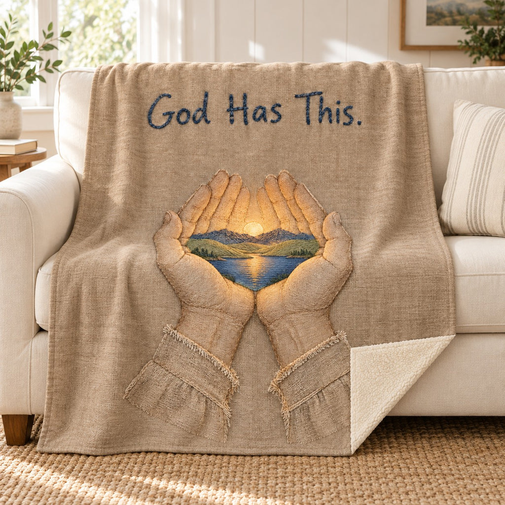 God Has This blanket, on a sofa