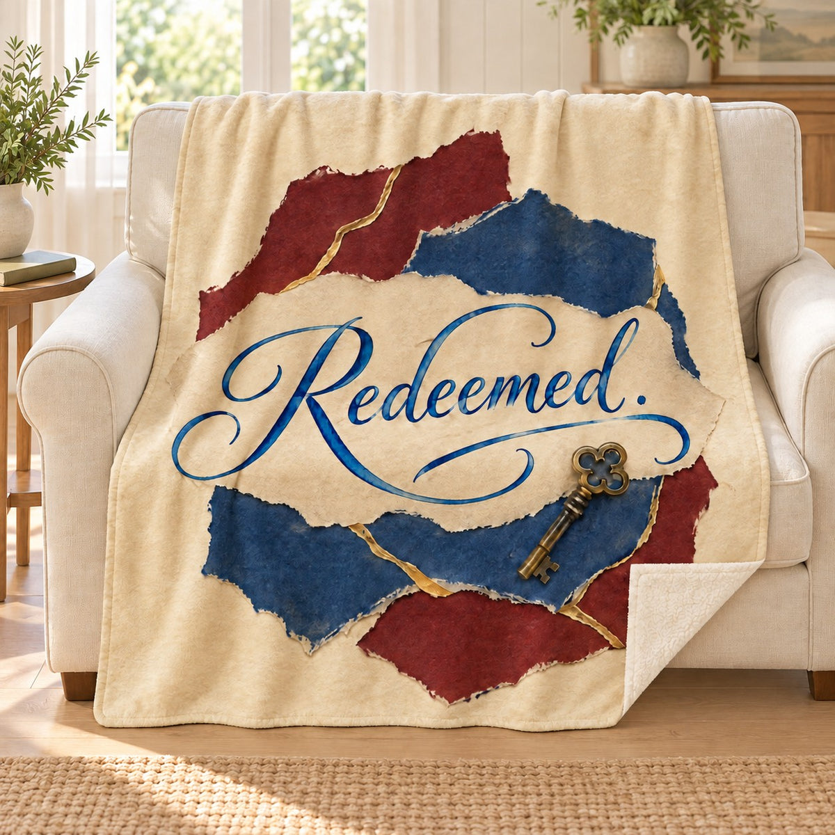 Redeemed blanket, on a sofa
