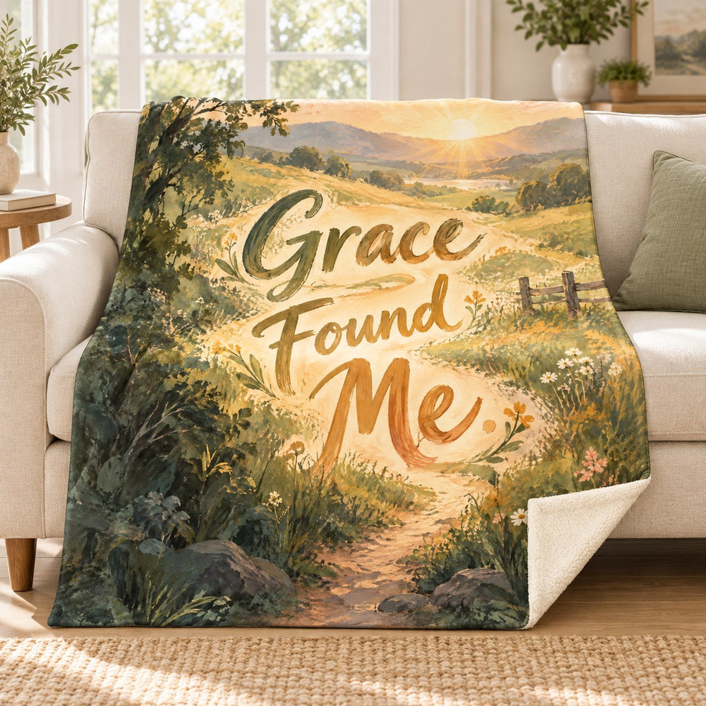 Grace Found Me blanket, on a sofa
