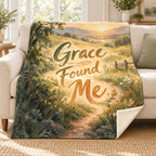 Grace Found Me blanket, on a sofa