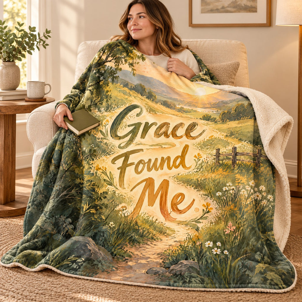 Grace Found Me blanket, wrapped around a reader