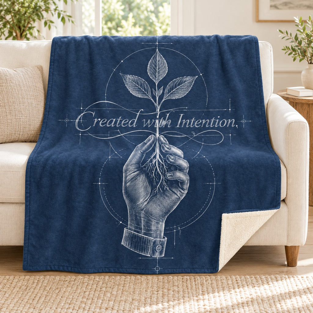 Created with Intention blanket, on a sofa