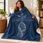 Created with Intention blanket, wrapped around a reader