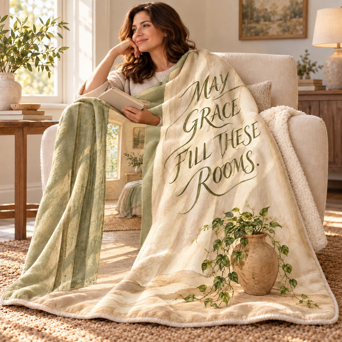 May Grace Fill These Rooms. blanket, wrapped around a reader