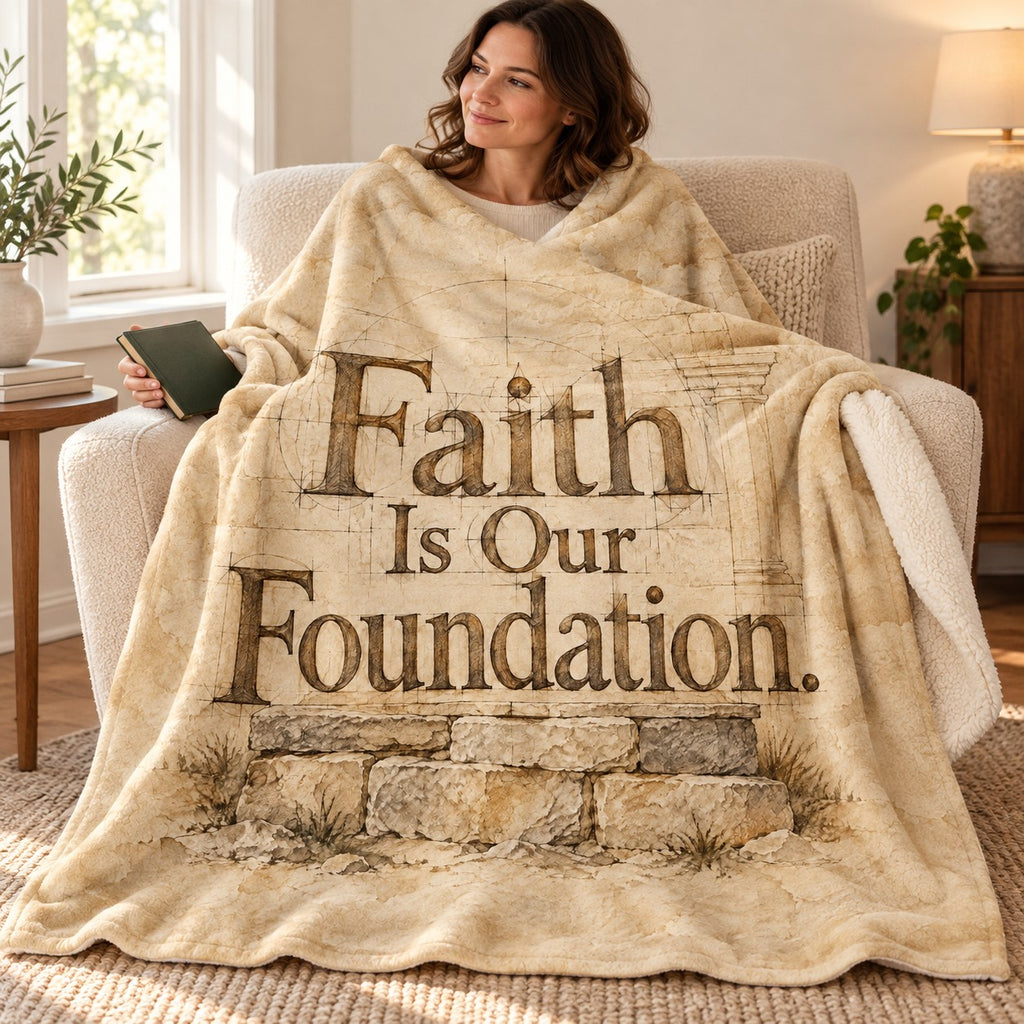 Faith Is Our Foundation. blanket, wrapped around a reader