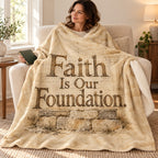 Faith Is Our Foundation. blanket, wrapped around a reader
