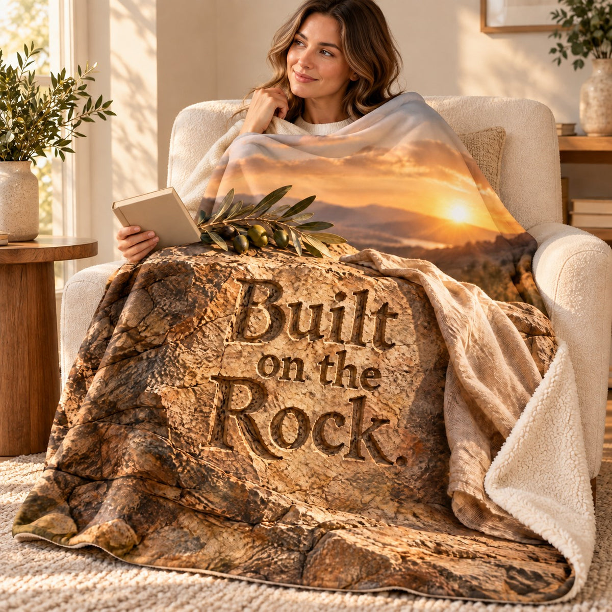 Built on the Rock. blanket, wrapped around a reader