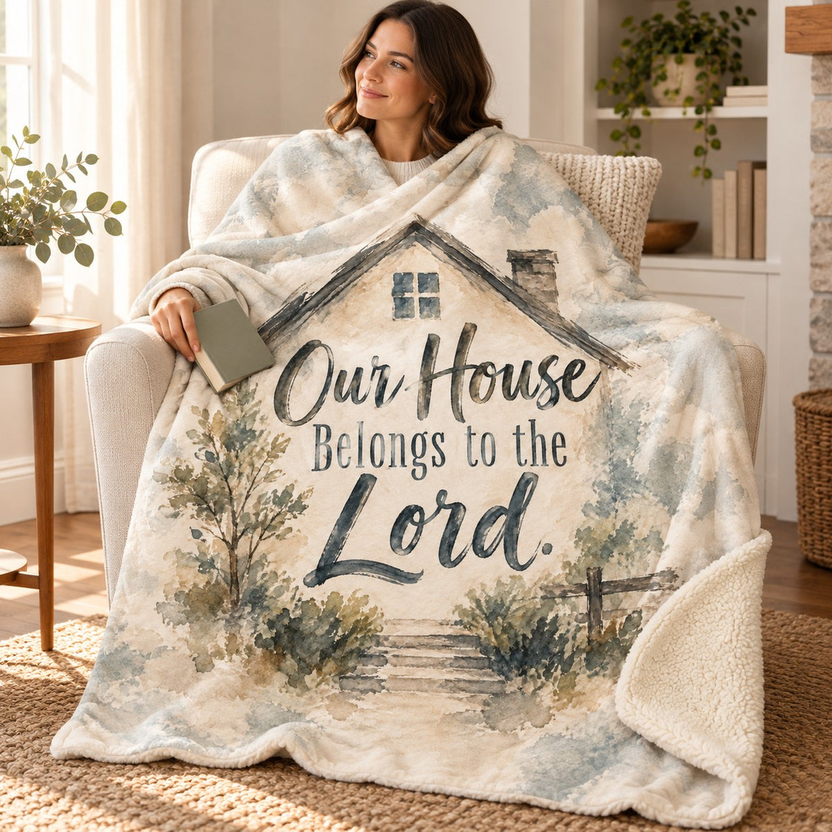 Our House Belongs to the Lord. blanket, wrapped around a reader
