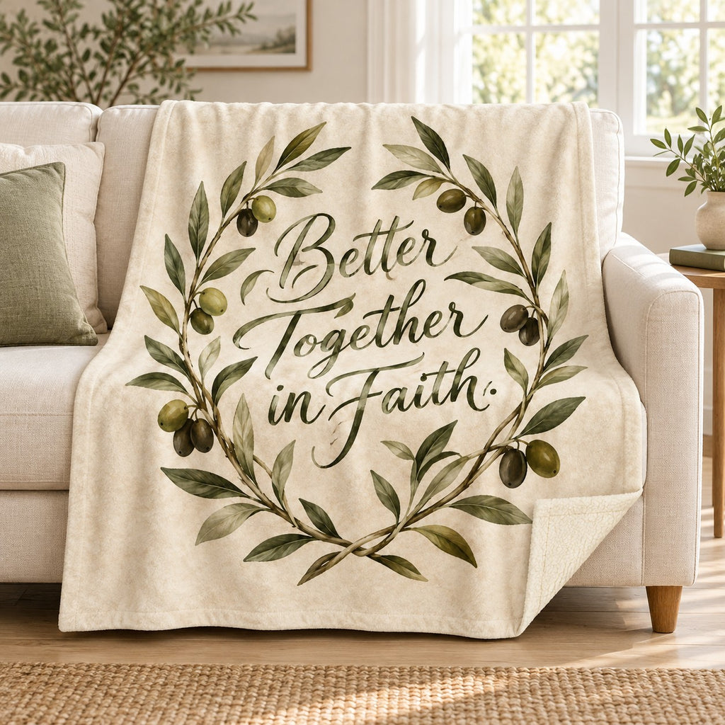 Better Together in Faith. blanket, on a sofa