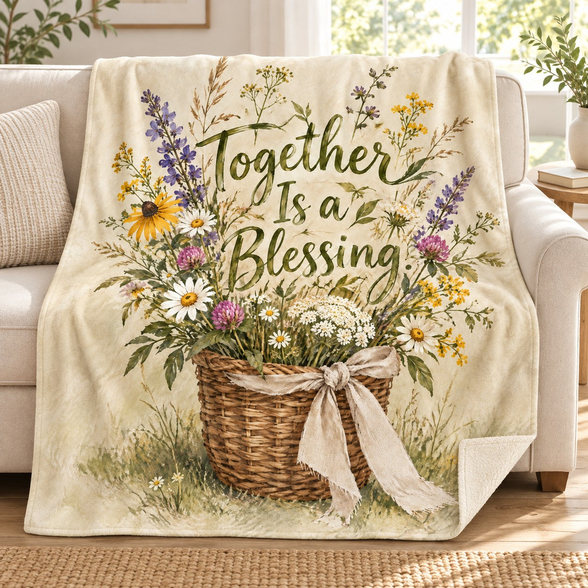 Together Is a Blessing. blanket, on a sofa