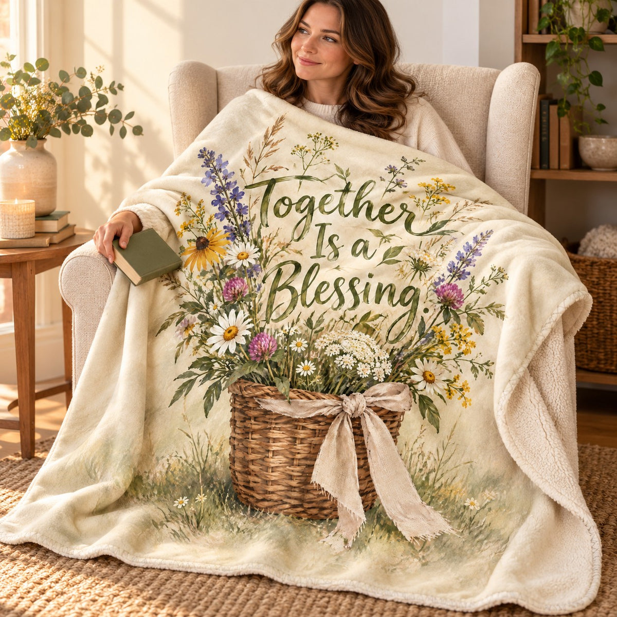 Together Is a Blessing. blanket, wrapped around a reader