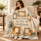 Our Family, His Faithfulness. blanket, wrapped around a reader