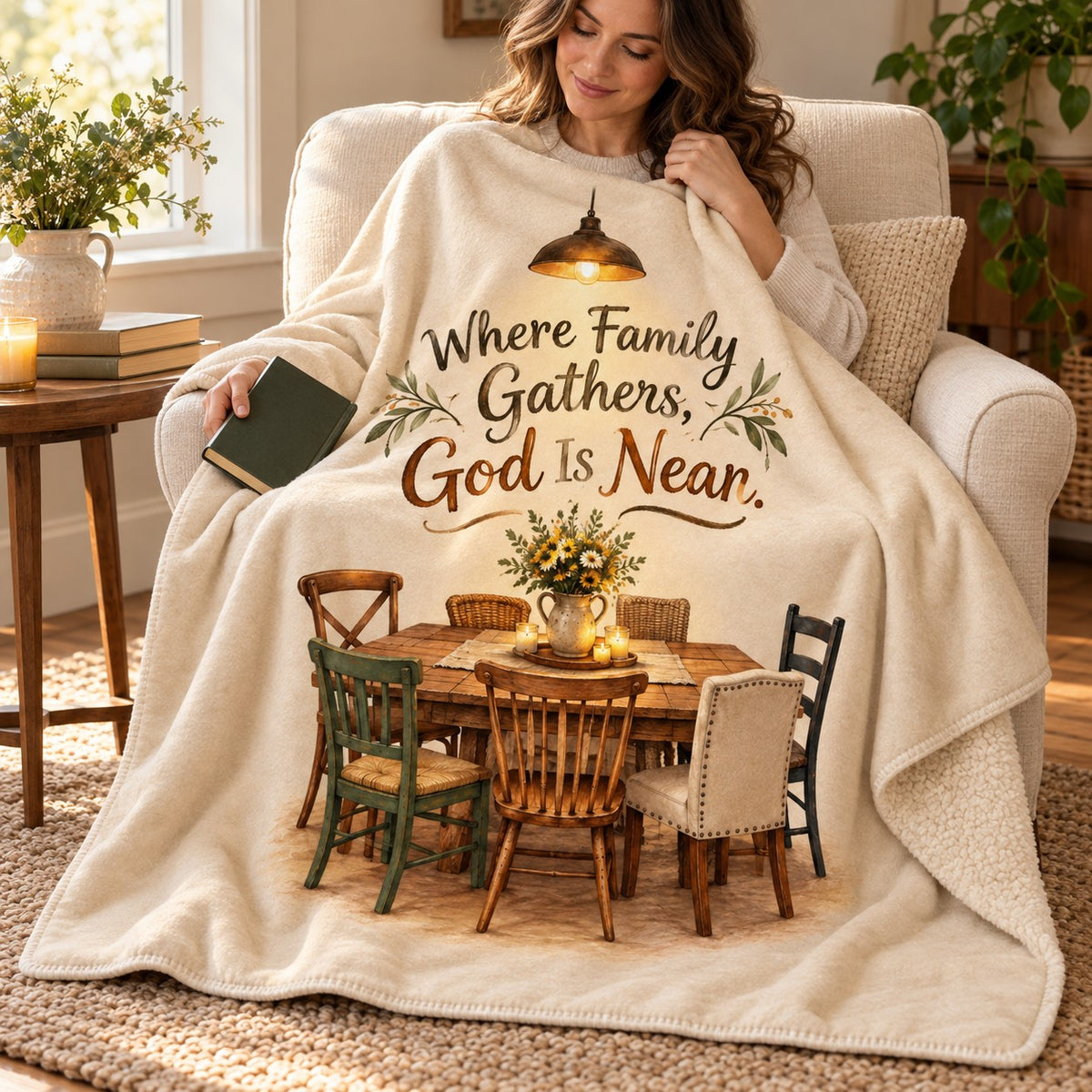 Where Family Gathers, God Is Near. blanket, wrapped around a reader