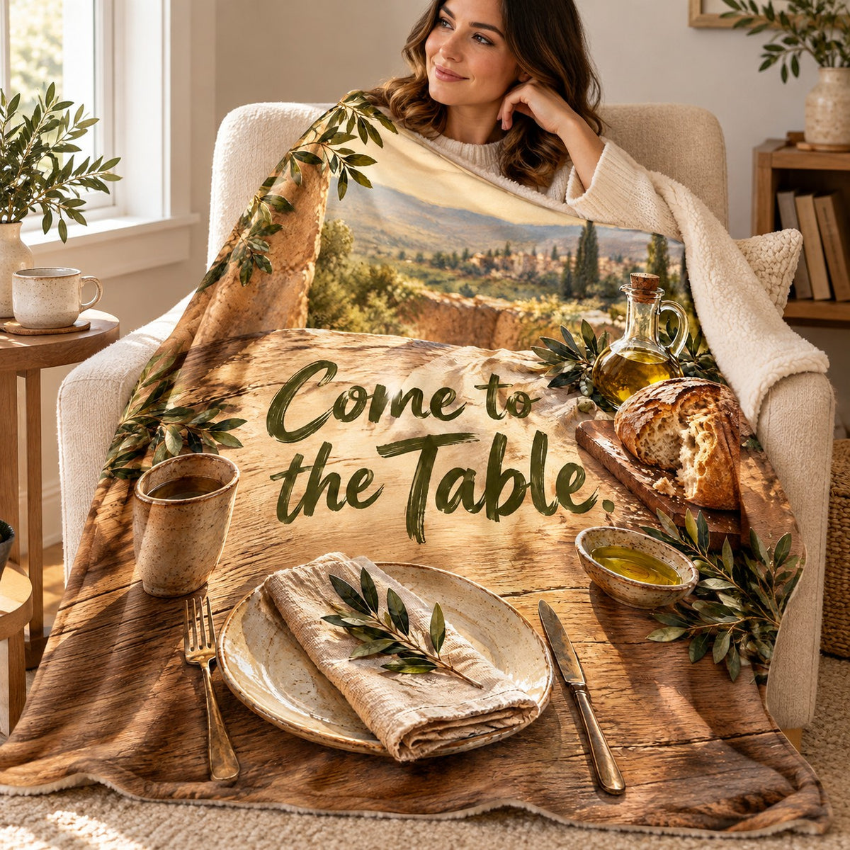 Come to the Table. blanket, wrapped around a reader