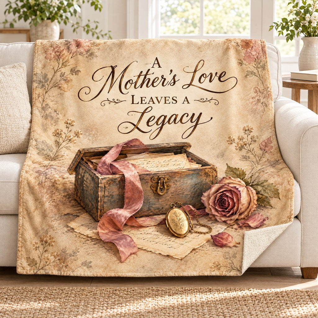 A Mother’s Love Leaves a Legacy. blanket, on a sofa