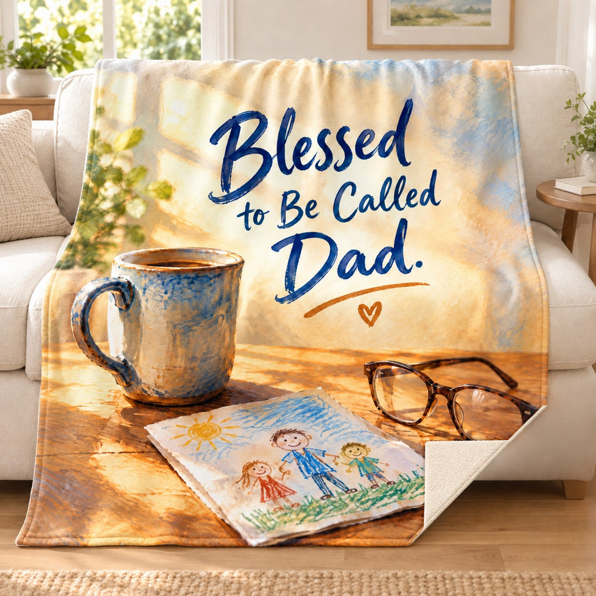 Blessed to Be Called Dad. blanket, on a sofa