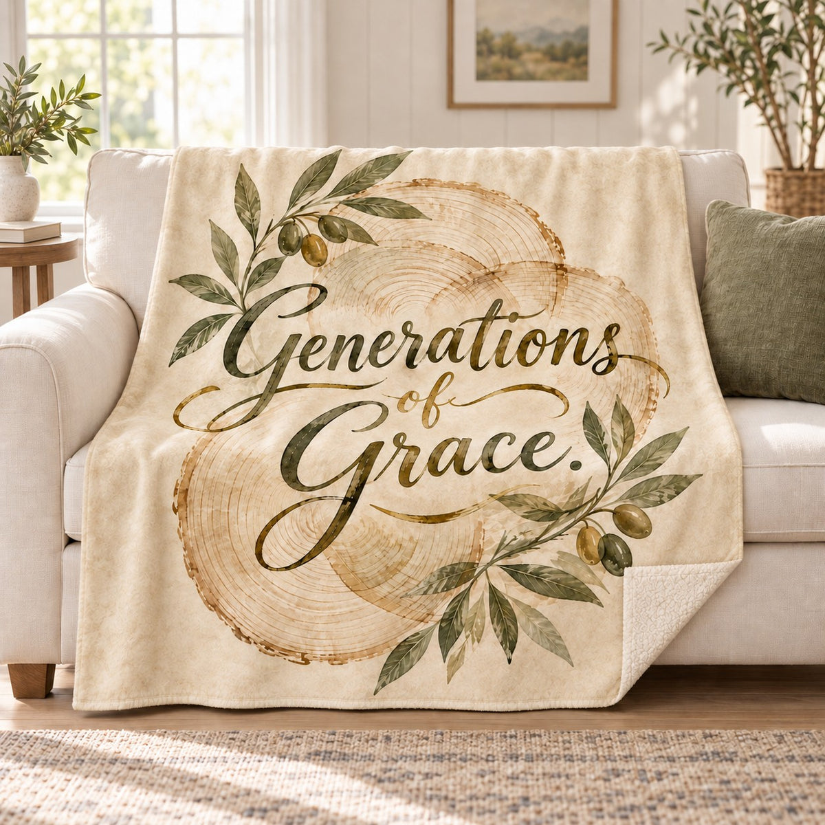 Generations of Grace. blanket, on a sofa