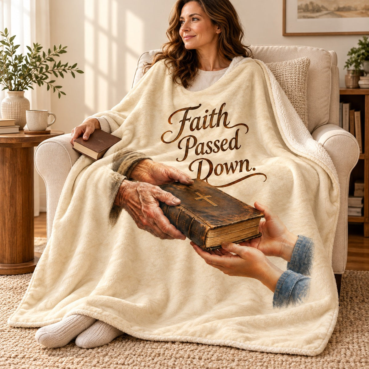 Faith Passed Down. blanket, wrapped around a reader