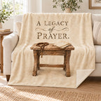 A Legacy of Prayer. blanket, on a sofa
