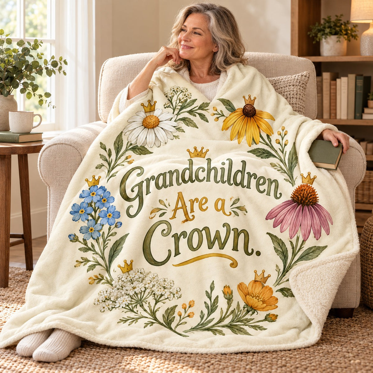 Grandchildren Are a Crown. blanket, wrapped around a reader