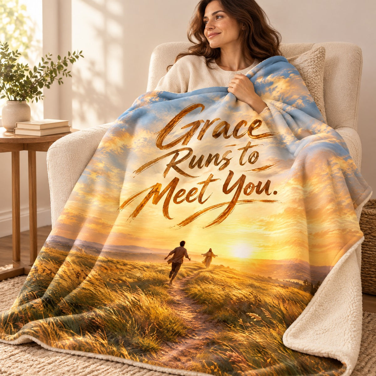 Grace Runs to Meet You. blanket, wrapped around a reader