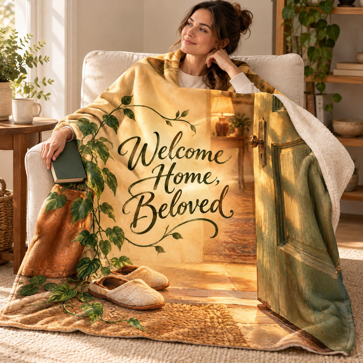 Welcome Home, Beloved. blanket, wrapped around a reader