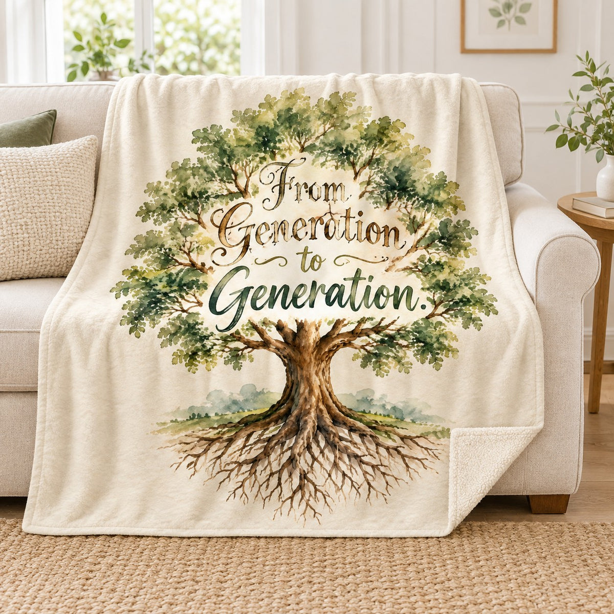 From Generation to Generation. blanket, on a sofa