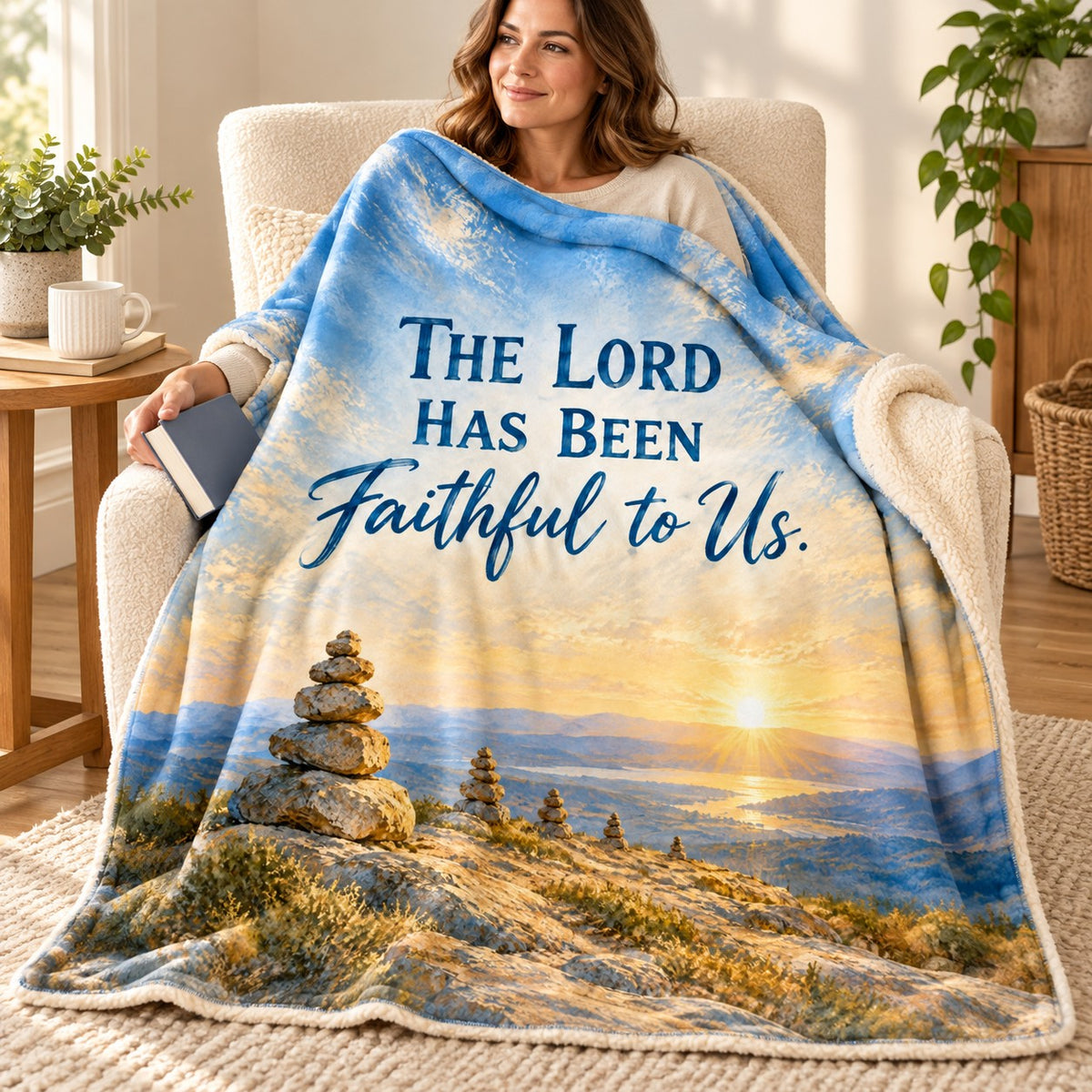 The Lord Has Been Faithful to Us. blanket, wrapped around a reader