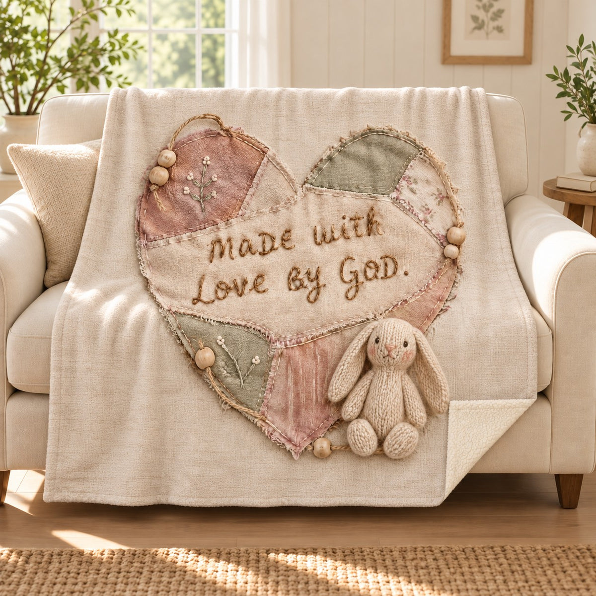 Made with Love by God. blanket, on a sofa