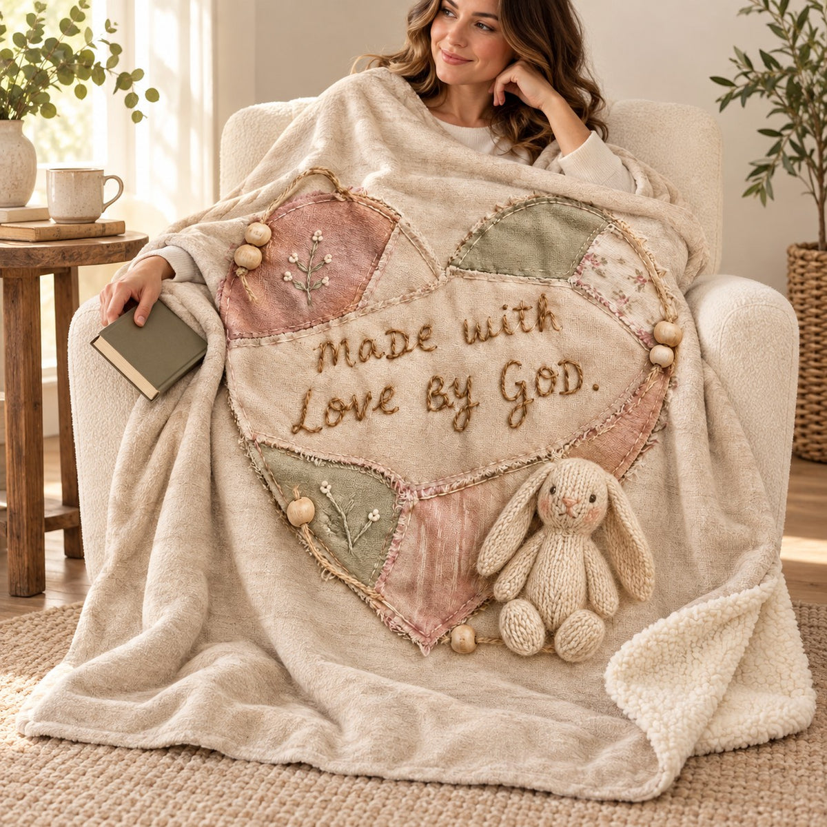 Made with Love by God. blanket, wrapped around a reader