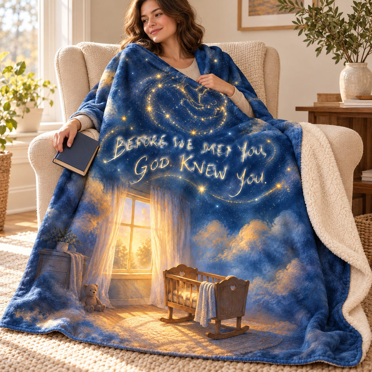 Before We Met You, God Knew You. blanket, wrapped around a reader