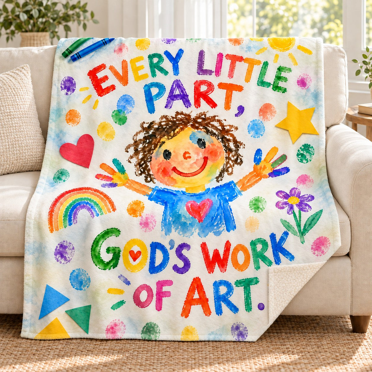 Every Little Part, God's Work of Art. blanket, on a sofa