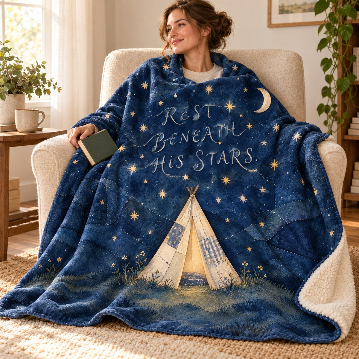 Rest Beneath His Stars. blanket, wrapped around a reader