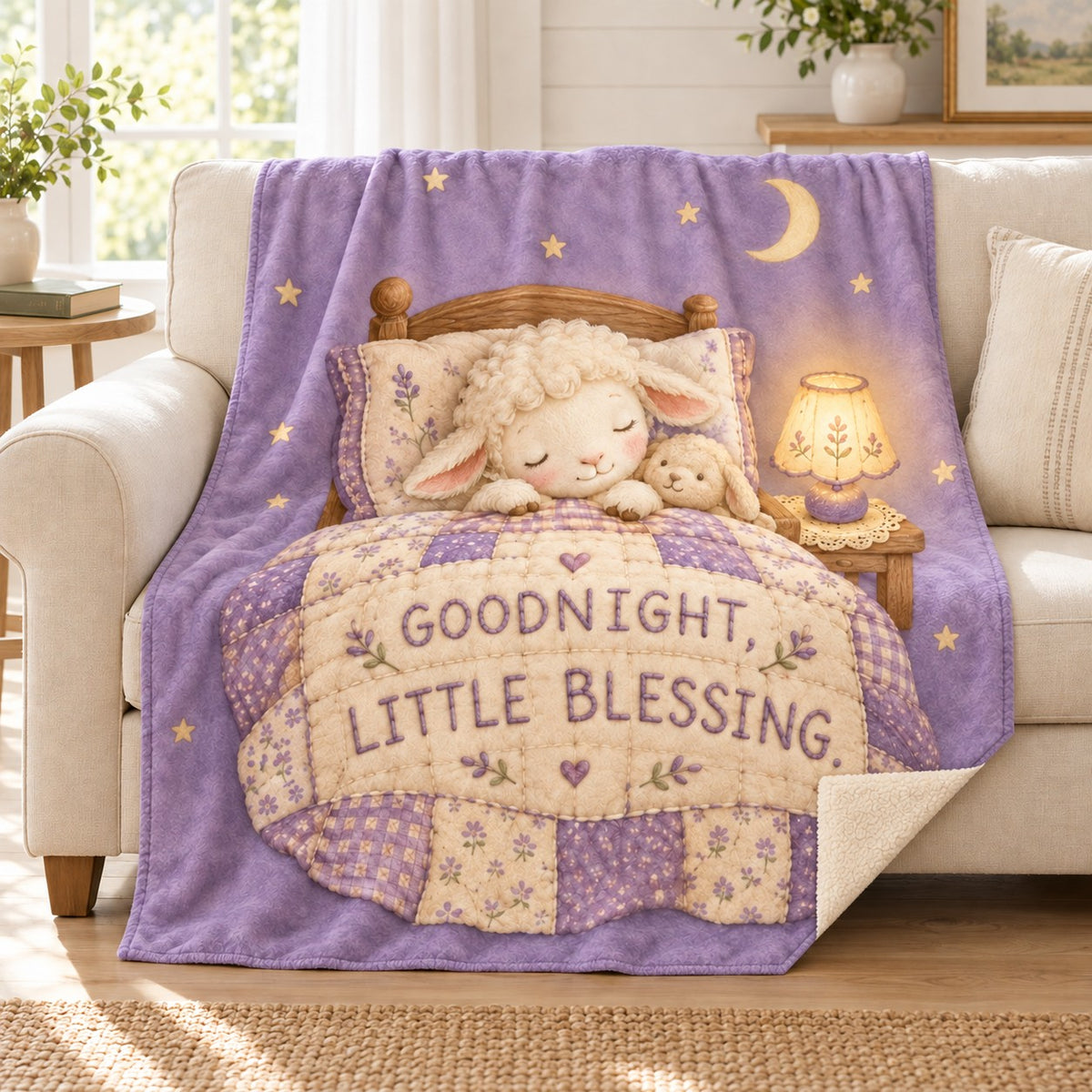 Goodnight, Little Blessing. blanket, on a sofa