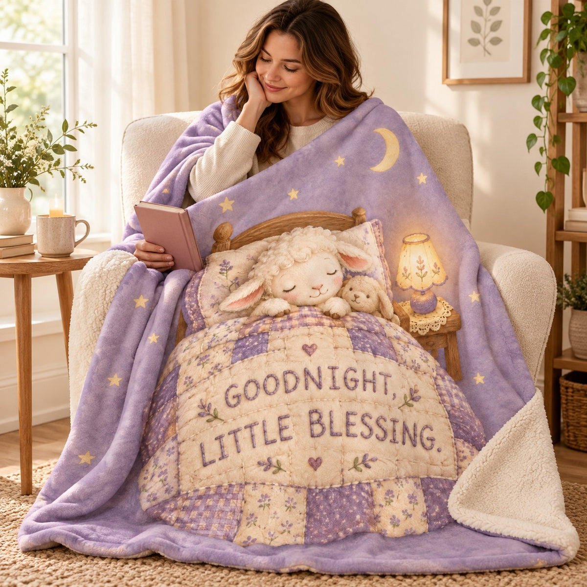 Goodnight, Little Blessing. blanket, wrapped around a reader