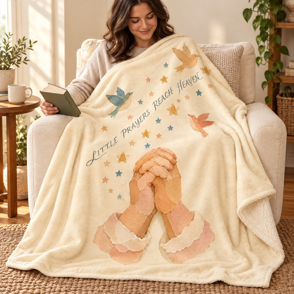 Little Prayers Reach Heaven. blanket, wrapped around a reader