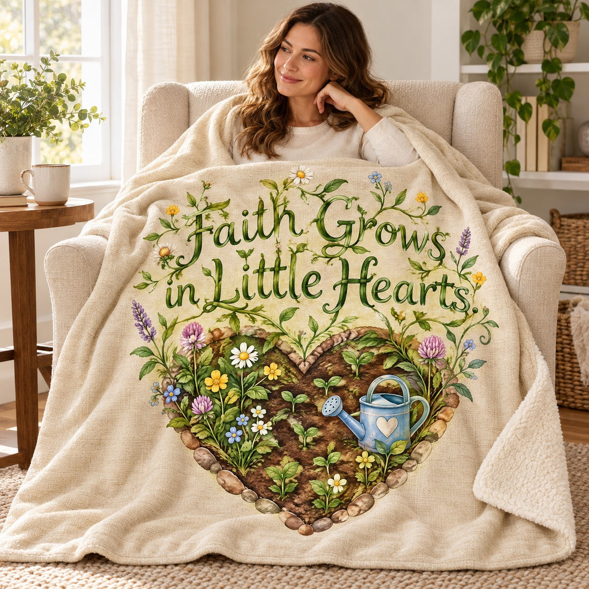 Faith Grows in Little Hearts. blanket, wrapped around a reader