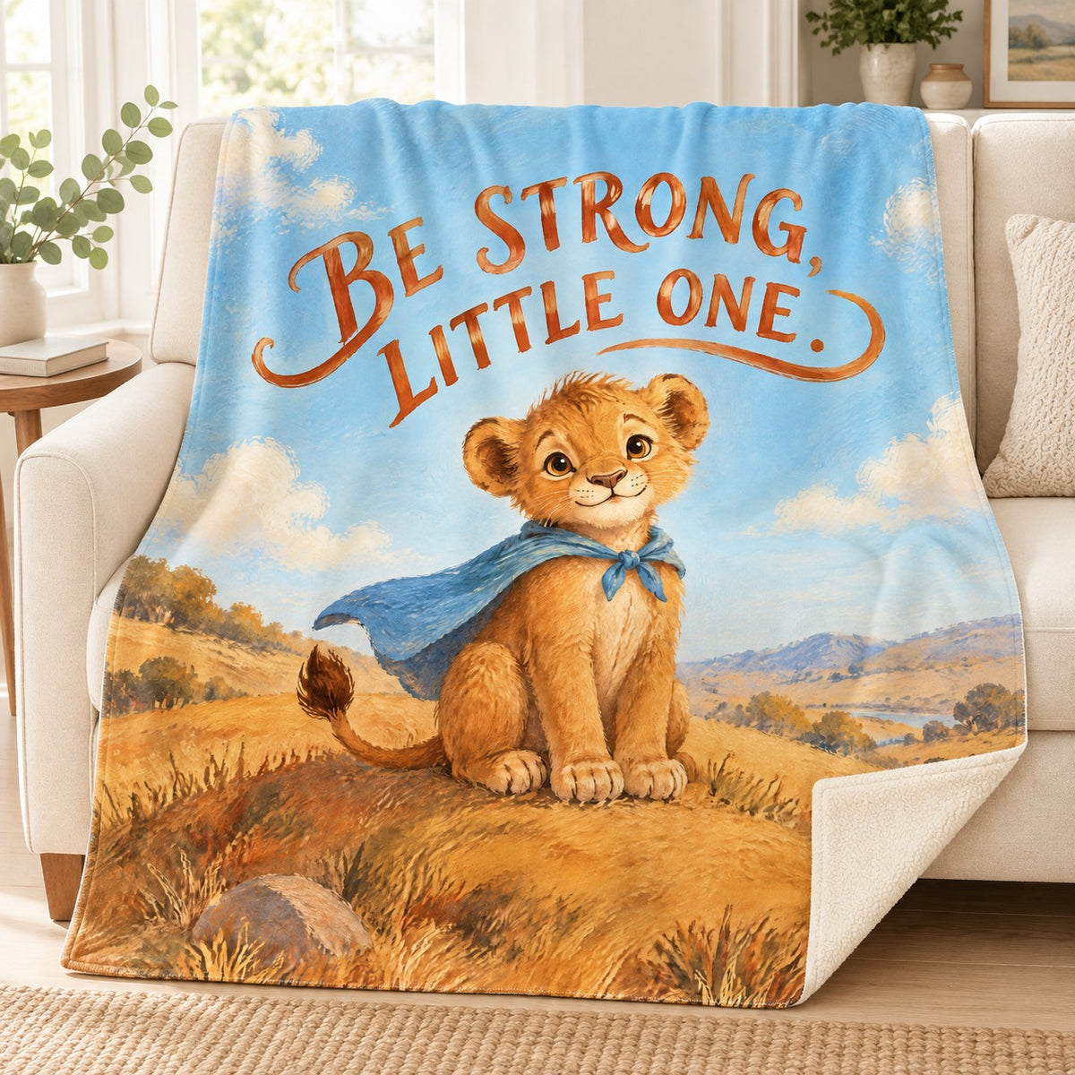 Be Strong, Little One. blanket, on a sofa