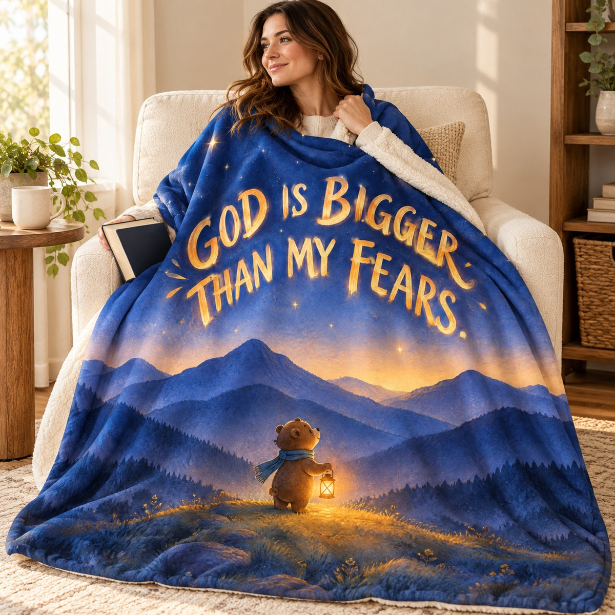God Is Bigger Than My Fears. blanket, wrapped around a reader