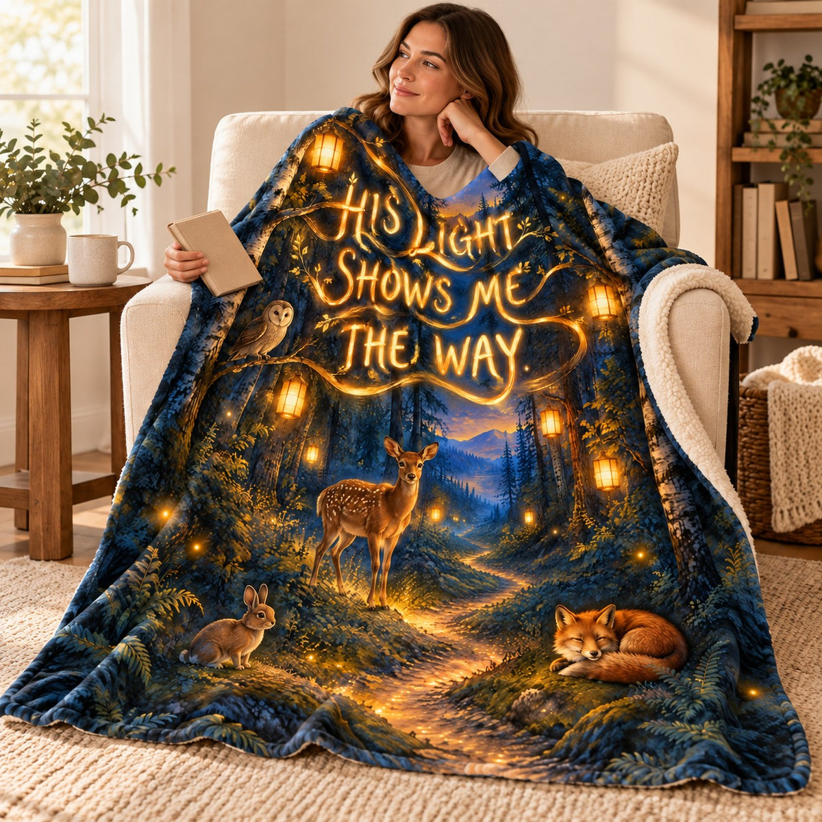 His Light Shows Me the Way. blanket, wrapped around a reader