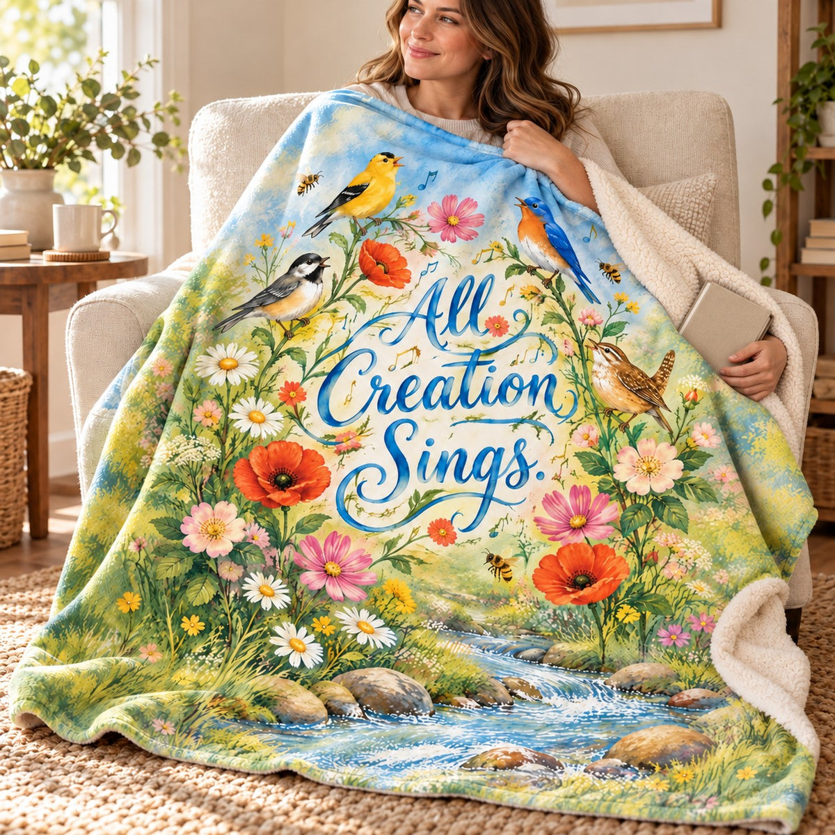 All Creation Sings. blanket, wrapped around a reader