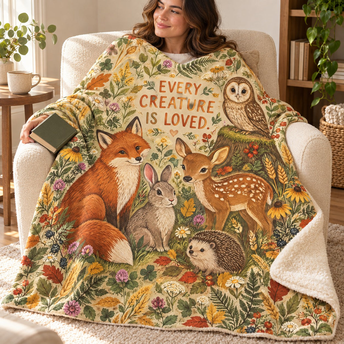 Every Creature Is Loved. blanket, wrapped around a reader