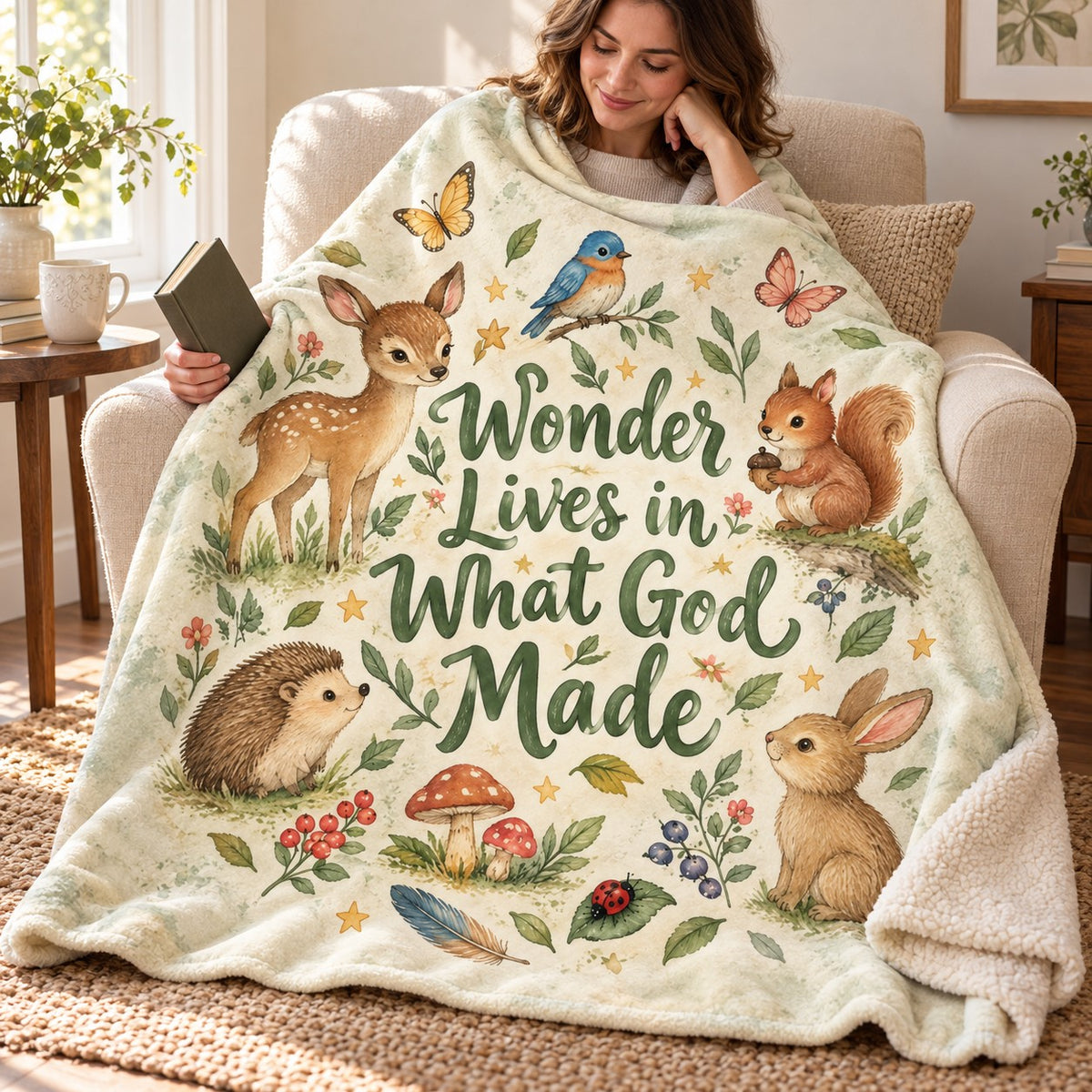Wonder Lives in What God Made. blanket, wrapped around a reader