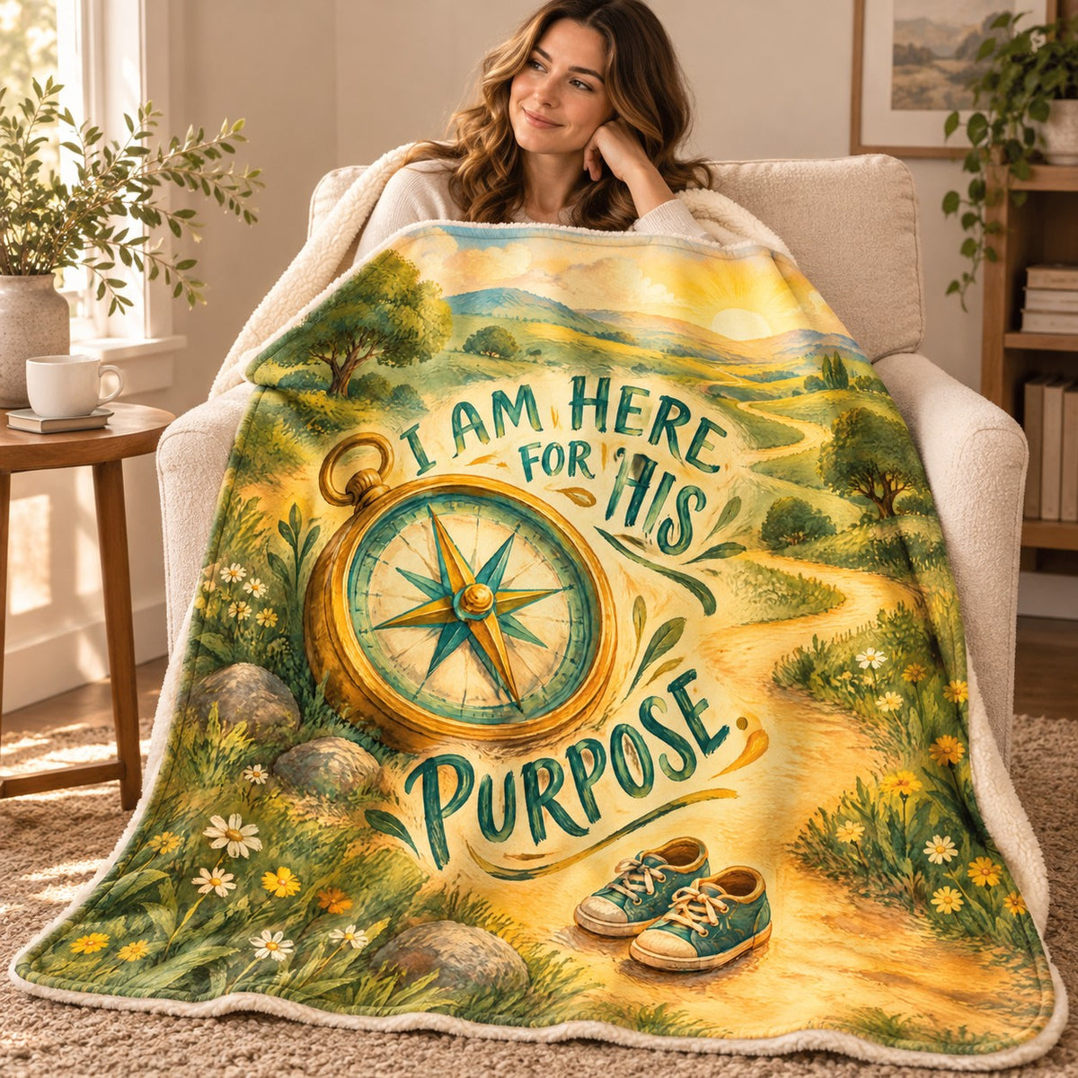I Am Here for His Purpose. blanket, wrapped around a reader