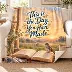 This Is the Day You Have Made. blanket, on a sofa