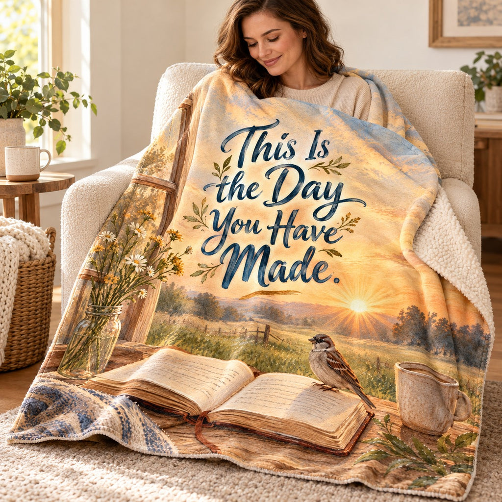 This Is the Day You Have Made. blanket, wrapped around a reader