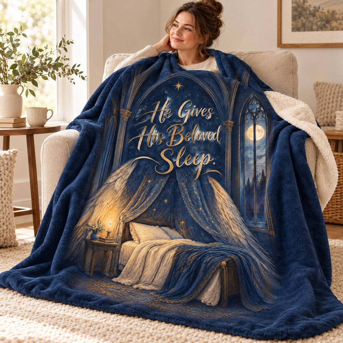 He Gives His Beloved Sleep. blanket, wrapped around a reader
