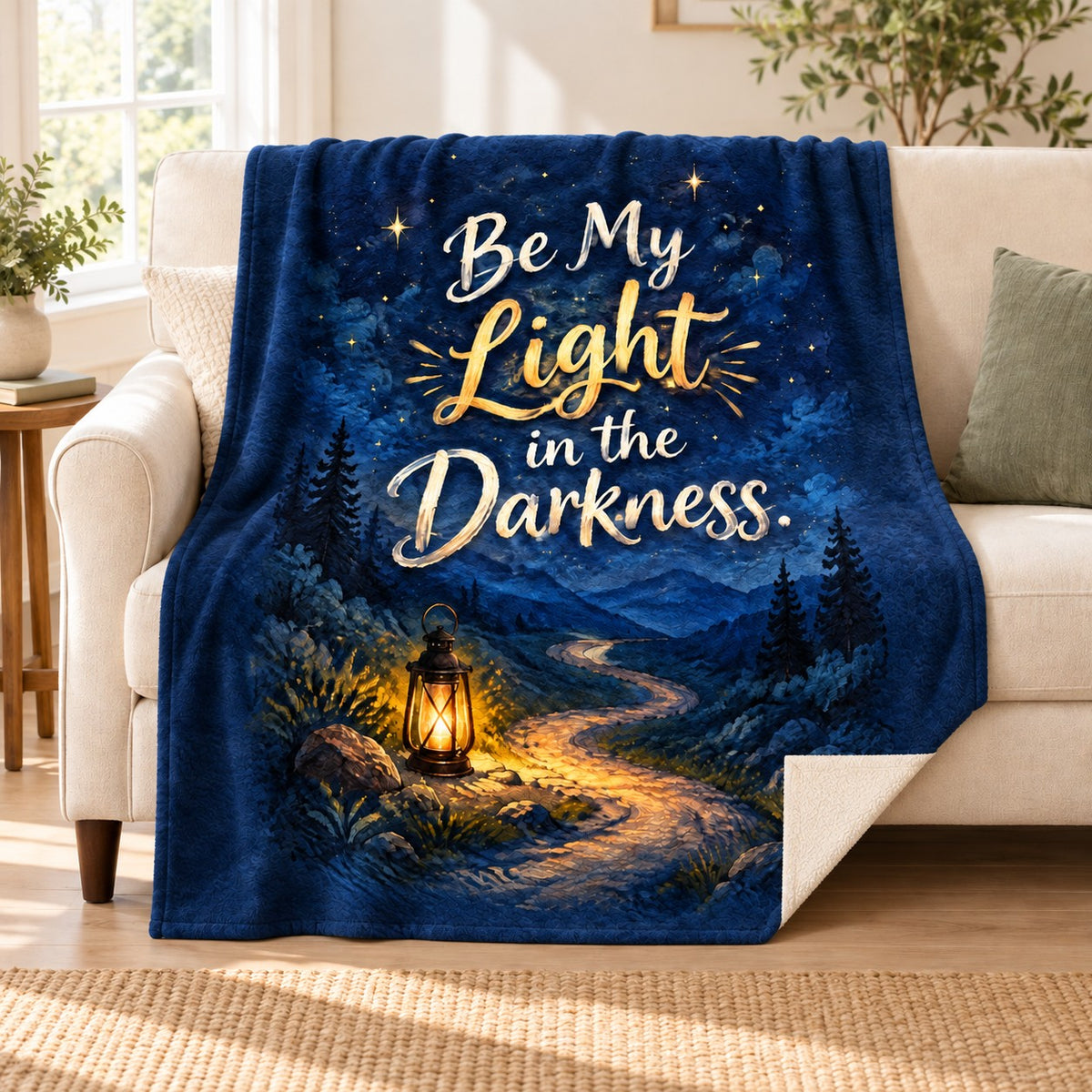 Be My Light in the Darkness. blanket, on a sofa