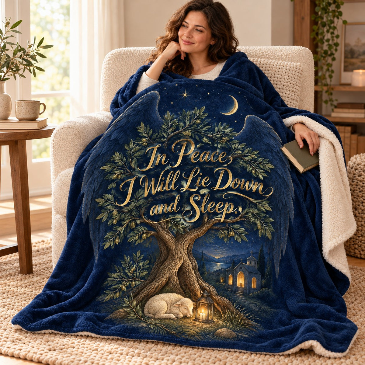 In Peace I Will Lie Down and Sleep. blanket, wrapped around a reader